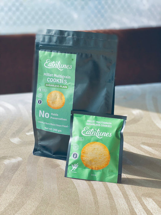 Single sachet Millet Multigrain  Sugarless  Cookies  | No refined flour | No preservatives | No Refined Sugar | 100% Natural - Eatntunes
