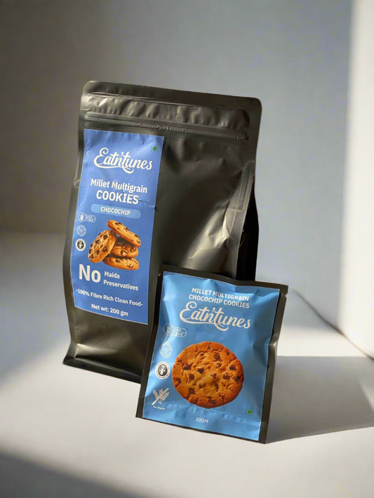 Single Sachet Millet Multigrain Choco Chip  Cookies  | No refined flour | No preservatives | No Refined Sugar | 100% Natural - Eatntunes